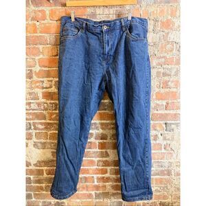 ADVENTURE-RIDGE • Dark Blue Cotton Plaid Flannel Lined Denim Jeans • Mens Size 4